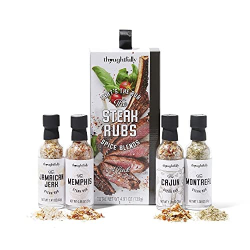 Thoughtfully Gourmet, Steak Seasoning Gift Set, Steak Rub Flavors Include Memphis, Montreal, Jamaican Jerk and Cajun Seasoning, For your brisket, tri-tip, flank or any other meat and bbq rub, Pack of
