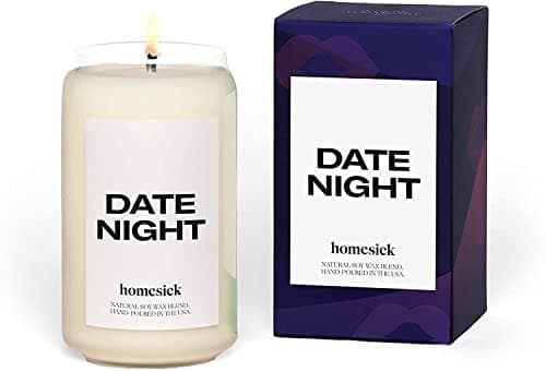 Homesick Scented Candles for Home (Date Night) - 13.75 oz Long-Lasting Natural Soy Wax Blend Jar Candle Gifts for Women & Men, 60-80 Hours Burn Time - Notes of Fig, Cashmere & Red Currant