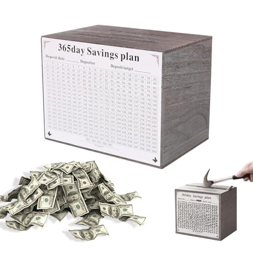 Piggy Bank for Kids and Adults, Wooden Money Saving Box for Cash, Unbreakable Piggy Bank for $10000 $5000 $3000 $1000 $800 $500 Target Money Saving Challenge.(Gray)