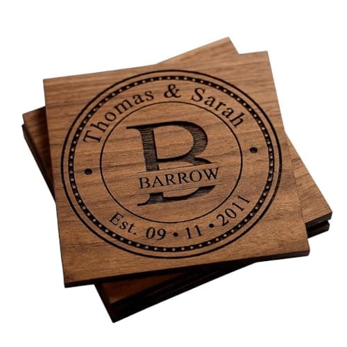 Personalized Coasters for Wedding Gifts, or Personalized Wooden Coaster Sets | Custom Coaster Set Options (2, 4, 6, 8, 16) | Handmade Wooden Coasters Made in The USA