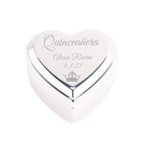Cherished Moments Personalized Heart Jewelry Keepsake Box with Custom Engraved Message for Quinceanera Gift, Silver Toned