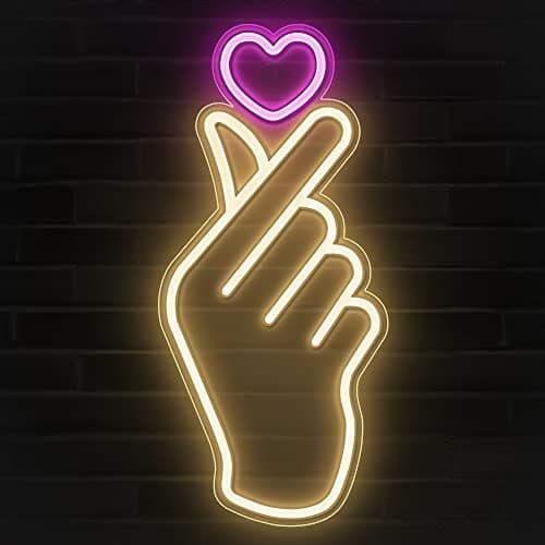 Lumoonosity Finger Heart Neon Sign - Pink & Warm White K-Drama Hand Heart Gesture Neon Signs - Premium K-Pop Hearts Led Noen Light for Bedroom, Game Room Decor