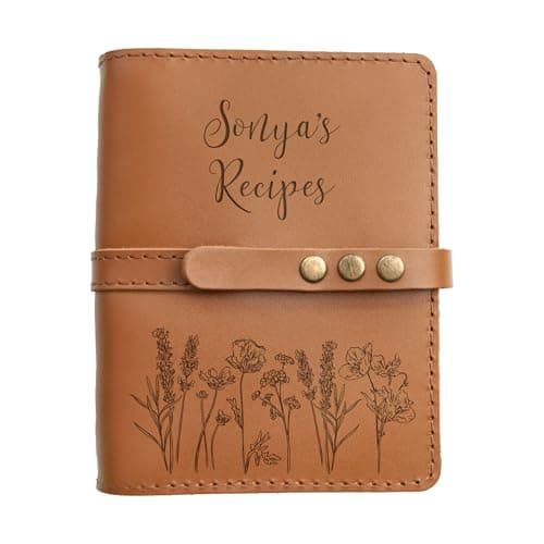 Personalized Recipe Book with Wildflowers - Leather Family Cook Book to Write in Your Own Recipes - Blank Recipe Book Binder - Christmas, Birthday, Thanksgiving, Valentines, Birthday Gift