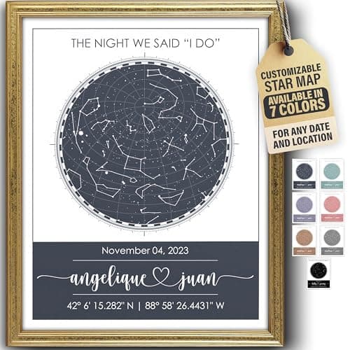 Custom Star Map - Fully Personalized (Your Details, Size, Color, Framing) | Romantic Gifts for Her | Gifts for Husband | Paper Anniversary Art Print | Great Gift for Special Ocassions (e.g. Wedding, Birthday, etc)