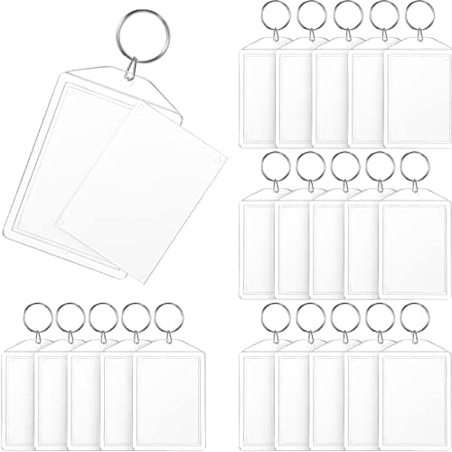 Hicarer 20 Pieces Acrylic Photo Insert Keychain 2 x 3 Inch Double Sided Blank Picture Keyring DIY Custom Personalized for Women Men