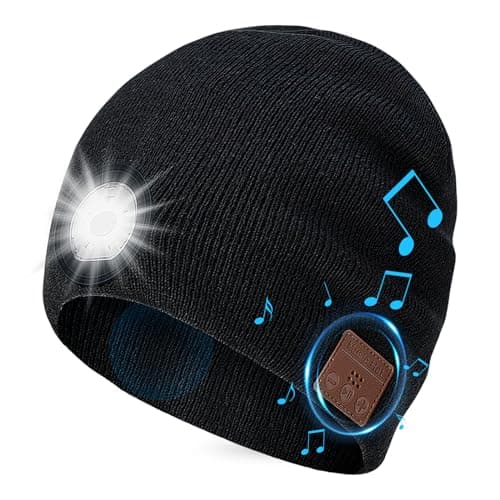 TOUCH TWO Bluetooth Beanie with Light, Wireless Headphones with Stereo Sound, Warm Knitted Music Cap with Mic for Running Hiking Jogging, Unique Christmas Birthday Thanksgiving Gifts for Men Women