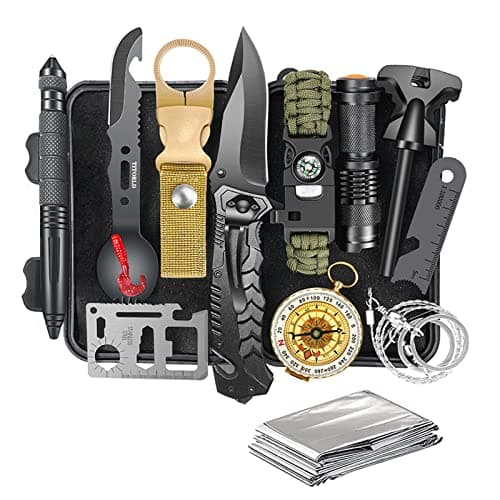 Survival Kit 14 in 1, Survival Gear and Equipment, Gifts for Men Dad Husband Him Christmas, Outdoor Fishing Hunting Camping Anniversary Birthday Gift Ideas for Boyfriend, Unique Mens Stocking Stuffers