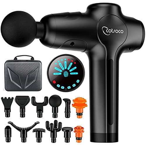 cotsoco Massage Gun Deep Tissue, Muscle Massage Gun with 9 Attachment Heads 20 Speeds & Silent Brushless Motor for Pain Relief, Handheld Percussion Back Massager Gun for Athletes (Gray)