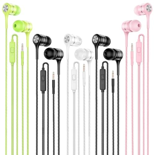 Wired Earbuds with Microphone 5 Pack, in-Ear Headphones with Heavy Bass, High Sound Quality Earphones Compatible with iPad, Laptop, MP3, Android Smartphones, Fits All 3.5mm Jack Device