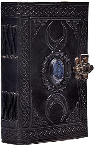 cuero 3 Moon Blue Lapiz Embossed Vintage Leather Journal for Men & Women - 140 Pages, Antique Handmade Deckle Edge Vintage Paper, Leather Journal Writing Notebook Dairy Gift (7 inch by 10 inch, Black)