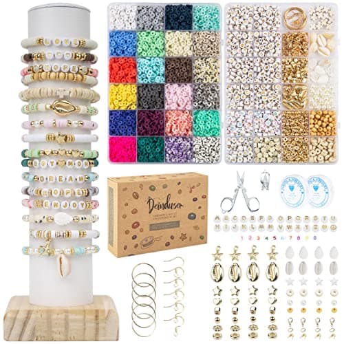 Deinduser Bracelet Making Kit - 7200pcs Clay Beads in 24 Colors, 2 Boxes - Includes Letter, Number, Spacer Beads