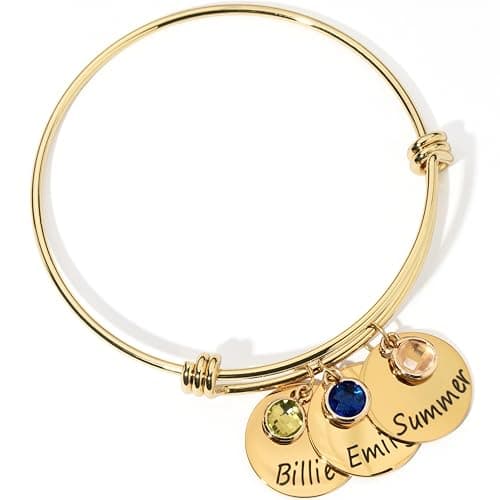 MignonandMignon Personalized Birthstone Bracelet Custom Engraved Name Charm, Friendship Jewelry for Bridesmaid, Mom Birthday Gift, Best Gift for Grandma, Matching Bracelets for Women – ABR-LC-BS