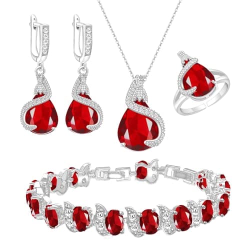 Red Created-Ruby Jewelry Set for Woman
