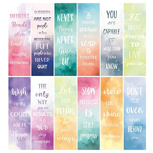 12 Inspirational Bookmarks - 12 Styles for Women, Men, Kids & Students - Positive Encouraging Bookmarks Bulk for Reading Lovers, Teachers & Home