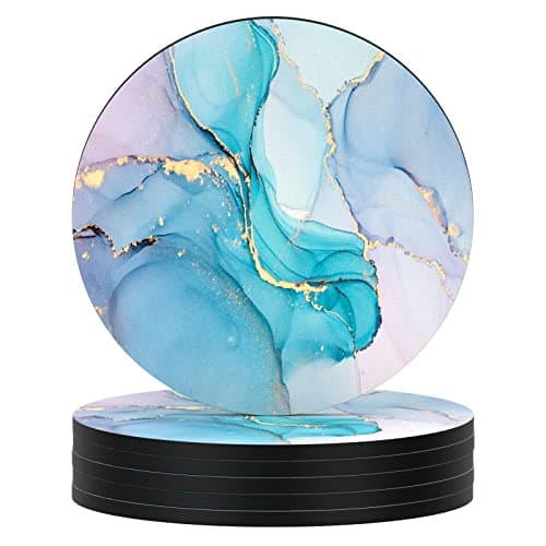 Nipichsha Coasters for Drinks, Set of 6 Cute Absorbent Rubber Drink Coasters for Cup with Non Slip Backing, Kitchen Home Decor Housewarming Gift, Round 4 in, Colorful Marble
