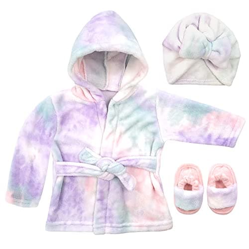 Rising Star Baby Robe Girl, Tie Dye Bathrobe Towel for Kids, Slippers & Cap - Bath Robe Spa Set - Best Baby Shower for Girls