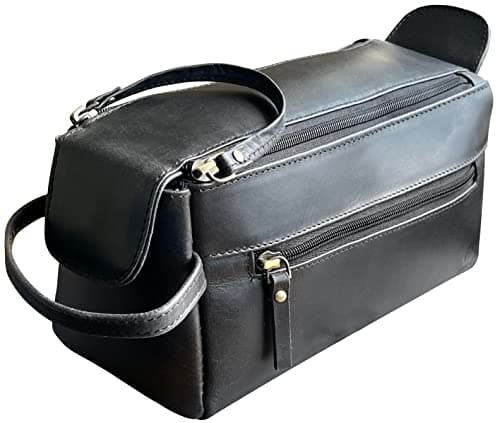 Leather Toiletry Bag – Stylish & Durable Ditty Kit with Water Resistant Lining – Travel Shaving Kit Organizer for Bathroom & Overnight Trips - Great Gift for Men & Women