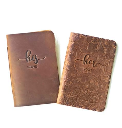 Genuine Leather Vow Books set of 2, His and Hers Vow Books Vow Notebook for Wedding Vows Journal Wedding Day, Bridal Shower Gifts, Wedding Keepsake, brown leather