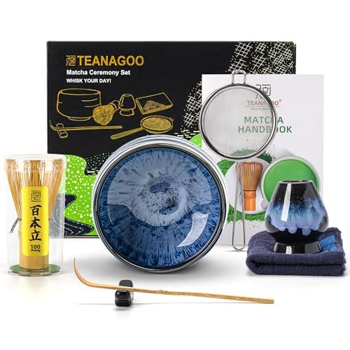 TEANAGOO 7 Pcs Matcha Whisk Set, Matcha Set for Ceremony, Matcha Kit Junware-Blue, Matcha Tea Set for Making Breakfast/Latte, Matcha Whisk Gift Set and Bowl with All Accessories