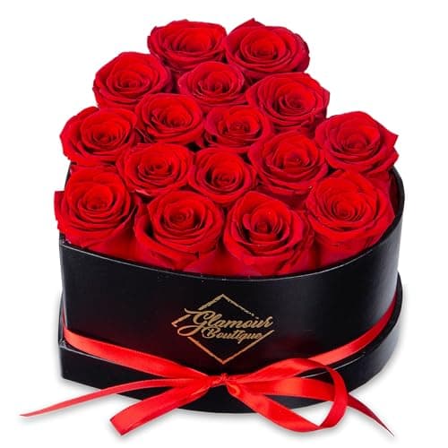 GLAMOUR BOUTIQUE 16 Flower Forever Heart Shape Box - Preserved Roses Gift for Her, Preserved Flowers, Red