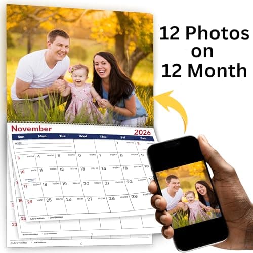 Custom Photo Wall Calendar 2026 for Home & Office - Print Your 13 Memories & Make Your Own Personalized Calendar 2026 - Customized Christmas Gift