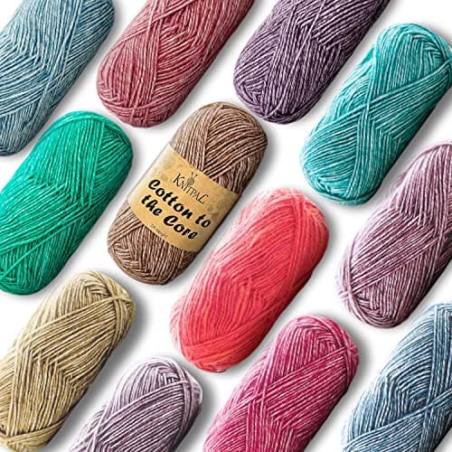 Cotton to The Core Cotton Yarn for Crocheting, 12-Pack (1704 Yds / 600G), Free Patterns, Beginners Friendly - Soft Baby Yarn for Knitting - 3 DK Light Worsted Weight - Jewel Pack