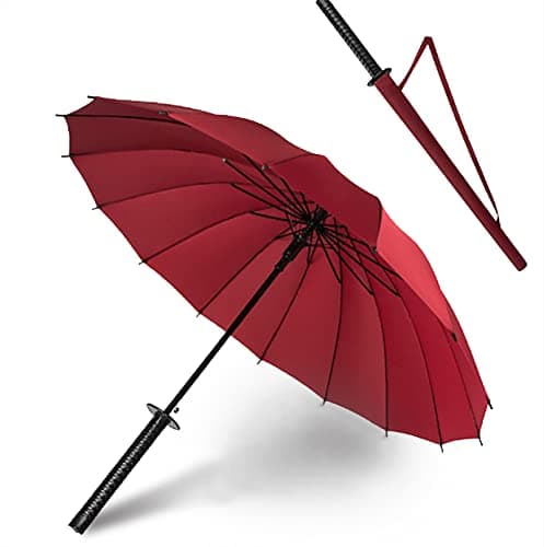 WPOYM Samurai Umbrella - Creative Semi-Automatic, Windproof Outdoor Sun Protection Umbrella - RED - The Best Creative Gift