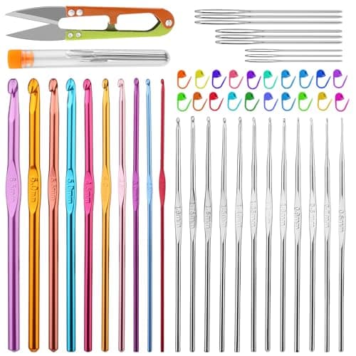 IMZAY 54 Pcs Crochet Hooks Set, 22 PCS Crochet Hooks, Aluminum Ergonomic Handle Crochet, Hook Knitting Needles with Stitch Marker, DIY Hand Knitting Craft Art Tools for Beginners