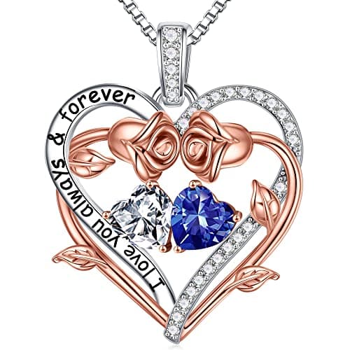 Iefil April December Birthstone Necklace, Anniversary Mothers Day Birthday Gift for Mom Her Women Wife Girlfriend Birthstone Jewelry White Topaz Necklaces Blue Tanzanite Necklace