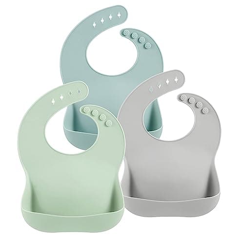 PandaEar Silicone Baby Bibs - 3 Pack Unisex | Waterproof Toddler Bibs with Large Food Catcher