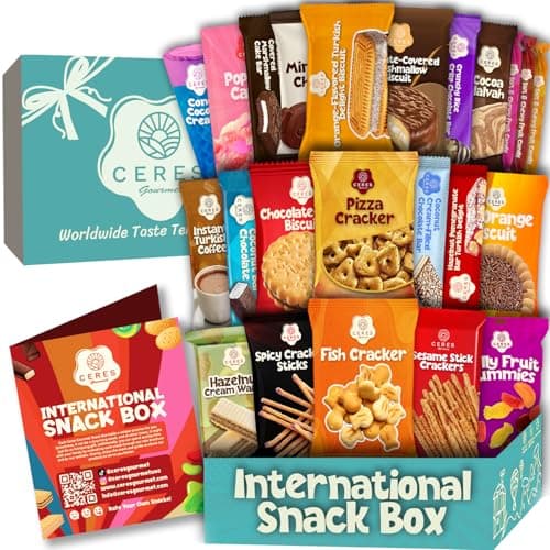 International Exotic Snack Box Variety Pack, 22 Count Premium Foreign Rare Snack Food Gifts with Suprise Item for Fun, Mystery Box of Snacks, European Snacks for Adults and Kids for Christmas Thanksgiving and More