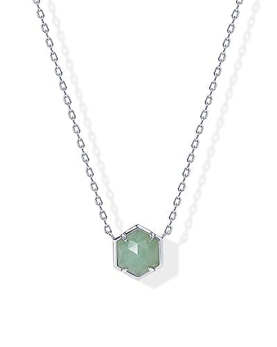 PAVOI Rhodium Plated Green Fluorite Gemstone Pendant Necklace | Gemstone Dainty Chain Necklaces for Women