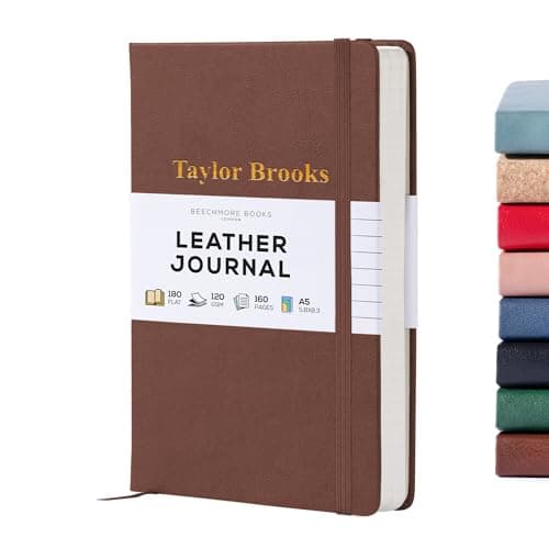 BEECHMORE BOOKS Ruled Journal Notebook - A5 Brown 160 Lined Pages 8.3 x 5.8 inch | Personalized Leather Daily Journals For Writing - Thick 120gsm Cream Paper | Gifts for Men, Women, Notebooks For Work