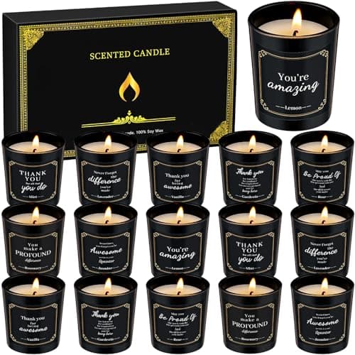 MTLEE 16 Pack Scented Candles Gifts Set Aromatherapy Soy Wax Candles Bulk Scented for Bridesmaid Birthday Valentine Mother's Day Bath Yoga Family Gatherings Festive(Motivational,Black)
