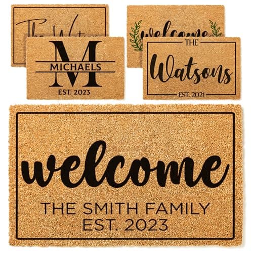 Custom Welcome Doormat with Family Name & 6 Designs, Personalized DoorMats, Housewarming Gift - Door Mat with Anti-Slip Backing, Customize Doormat Outdoor Indoor Entrance