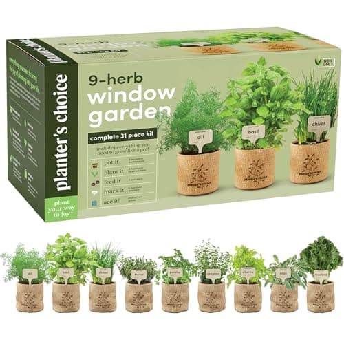 Planters' Choice 9 Herb Indoor Window Garden Kit - House Plants Seeds - Best Unique Christmas Gift Ideas for Women, Mom, Friend, Her, Birthday, Housewarming, Mother - New Home Kitchen Gifts