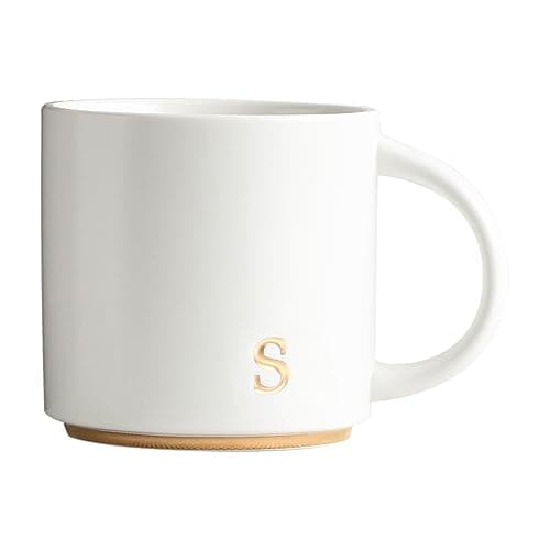 COLLECTIVE HOME - Monogram Ceramic Mugs, 15 oz Golden Initial Coffee Cups, Elegant Alphabet Tea Mugs, Elegant Personalized Mug with Gift Box, Luxurious Cups for Office and Home (s)