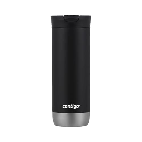 Huron Vacuum-Insulated Stainless Steel Travel Mug, 16oz Licorice - Leak-Proof Lid for Hot/Cold Beverages, Fits Most Cup Holdersand Brewers