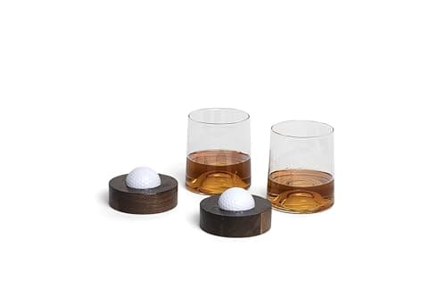 JEM GLASS Personalized golf coaster and whiskey glasses: Golf accessories for men and women golfers; Cool holiday basket for men and women that golf (2 Glasses, Not Personalized)