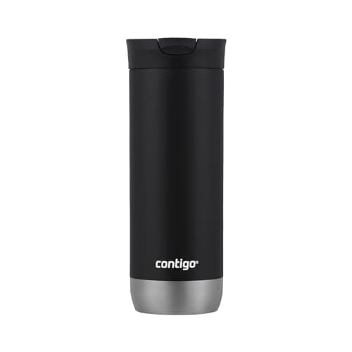Huron Vacuum-Insulated Stainless Steel Travel Mug, 16oz Licorice - Leak-Proof Lid for Hot/Cold Beverages, Fits Most Cup Holdersand Brewers