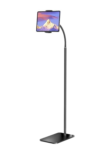 LanPavilion iPad Stand, Adjustable Tablet Floor Stand Metal Tablet Holder with Flexible Gooseneck, Compatible with iPad, Kindle, and Cell Phones (4.7''-13''), Ideal for Hands-Free Use
