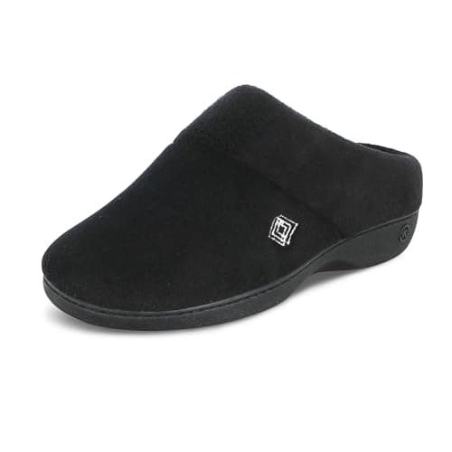 isotoner Women's Terry Hoodback Clog Soft Memory Foam, Comfort Arch Support, House Indoor / Outdoor Sole Slippers, Black, 8.5-9