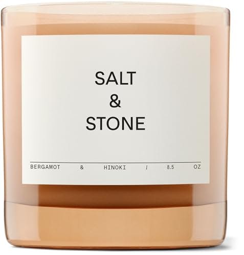 SALT & STONE Scented Candle | Hand-Poured, Aromatic & Fragrant | Made with Natural Coconut & Soy Blend Wax | 100% Cotton Wick | Long-Lasting 50 Hour Burn Time (8.5 oz) (Bergamont & Hinoki)