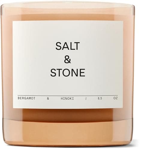 SALT & STONE Scented Candle for Women & Men | Hand-Poured, Aromatic & Fragrant | Natural Coconut & Soy Blend Wax | 100% Cotton Wick | Long-Lasting 50 Hour Burn Time (8.5 oz) (Bergamot & Hinoki)