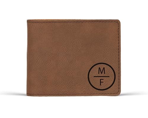 Alterd Industries Wallet Personalized - Custom Engraved Bifold Leather Wallets Minimalist for Men Monogrammed Initals Monogram Gifts for Him (Wallet Only, Stacked Monogram, Brown)