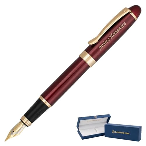 Dayspring Pens Engraved Fountain Pen Alexandria Fountain Pen with Red Lacquer and Gold Finish. Luxury Fountain Pen with Gift Box and Starter Ink.