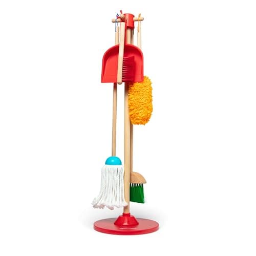Melissa & Doug Dust Sweep Mop 6-Piece Pretend Play Set, Toddler Toy Cleaning, Pretend Play Home Cleaning, Kids Broom and Mop Set for Ages 3+