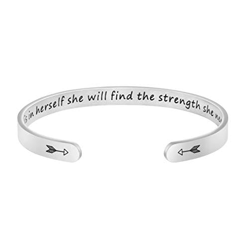 JoycuFF Inspirational Jewelry Military Bracelet Positive Strength Quote Engraved Mantra Cuff Bangle Friend Encouragement Gift