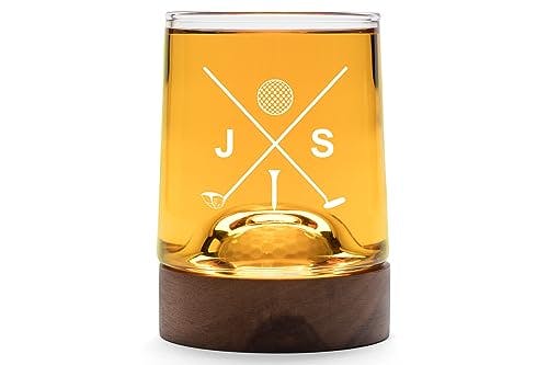 JEM GLASS Personalized golf coaster and whiskey glasses: Golf accessories for men and women golfers; Cool holiday basket for men and women that golf (2 Glasses, Not Personalized)