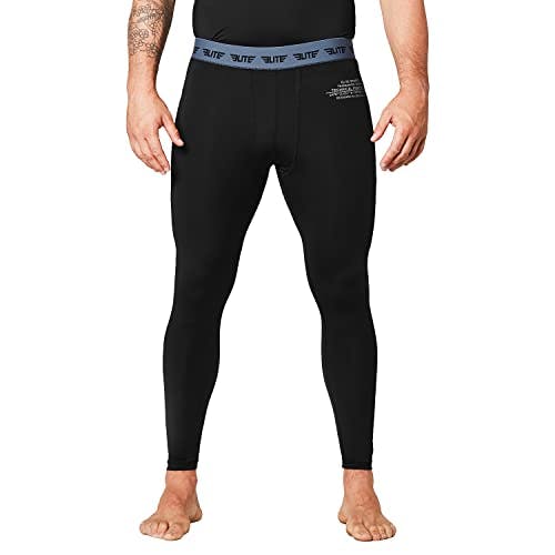 Elite Sports New Item Workout Standard MMA BJJ Spats Base Layer Compression Pants Tights, Black, Large
